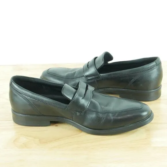Ecco Men's 43 US 9 9.5 Melbourne Penny Loafers Black Leather Slip On Shoes