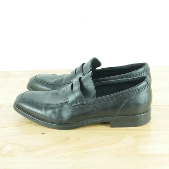Ecco Men's 43 US 9 9.5 Melbourne Penny Loafers Black Leather Slip On Shoes