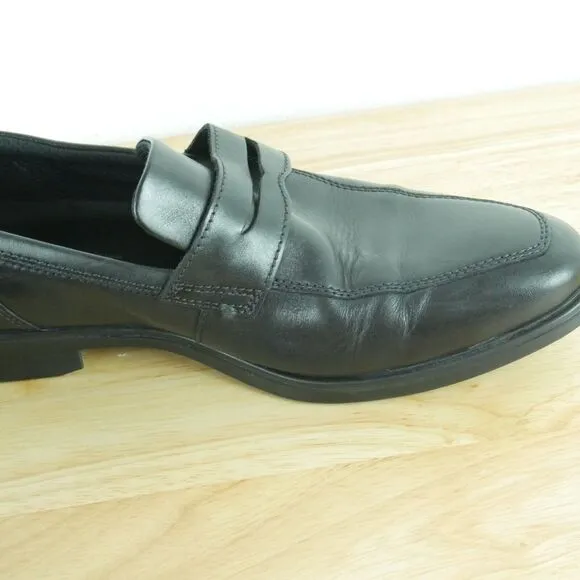Ecco Men's 43 US 9 9.5 Melbourne Penny Loafers Black Leather Slip On Shoes