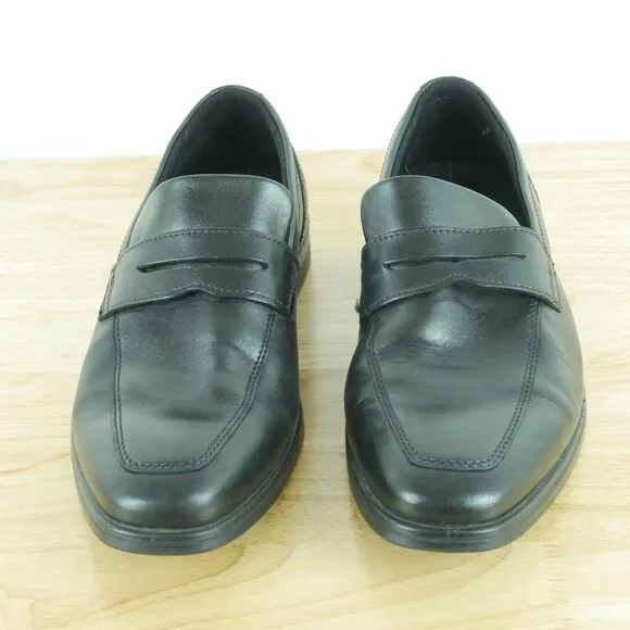 Ecco Men's 43 US 9 9.5 Melbourne Penny Loafers Black Leather Slip On Shoes