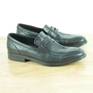 Ecco Men's 43 US 9 9.5 Melbourne Penny Loafers Black Leather Slip On Shoes