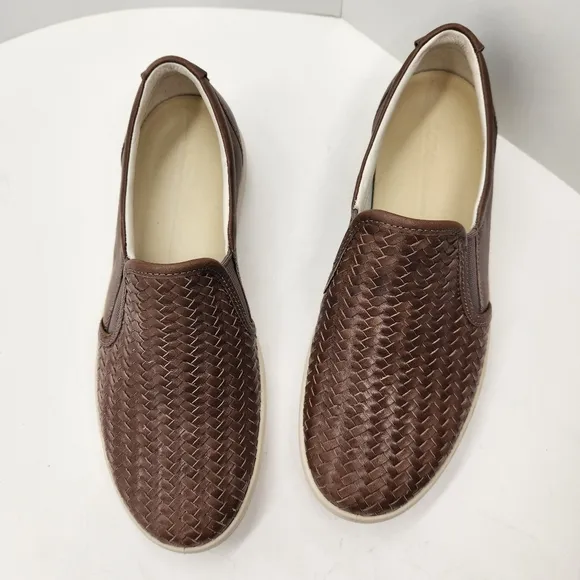 Ecco Soft loafers women's 7 brown woven leather slip-on comfort preppy new $175