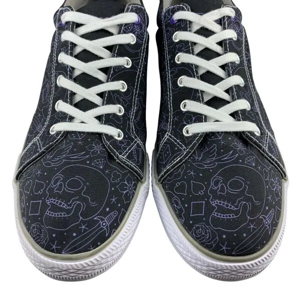 Ed Hardy Men's Sneakers Size 13 Black Purple Canvas Skull Lace Up Low Top