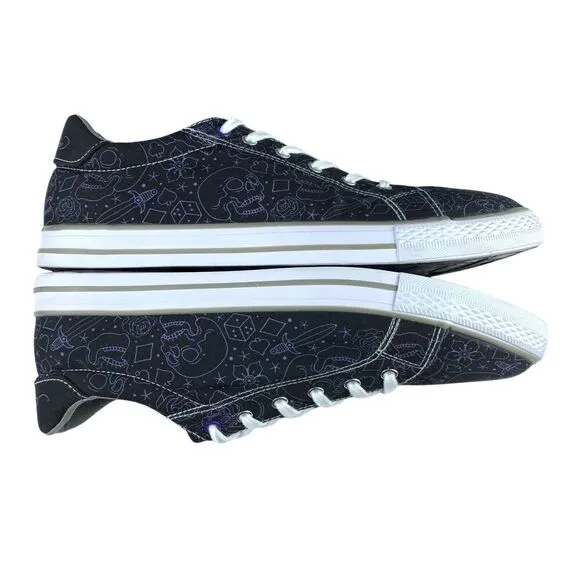 Ed Hardy Men's Sneakers Size 13 Black Purple Canvas Skull Lace Up Low Top