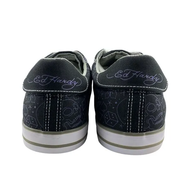Ed Hardy Men's Sneakers Size 13 Black Purple Canvas Skull Lace Up Low Top