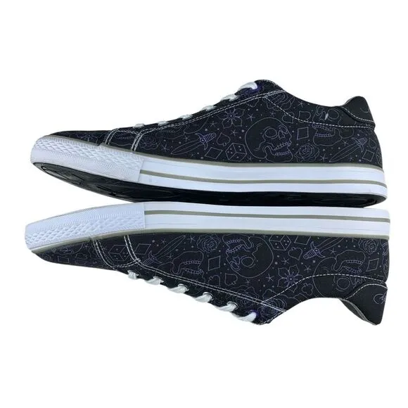 Ed Hardy Men's Sneakers Size 13 Black Purple Canvas Skull Lace Up Low Top