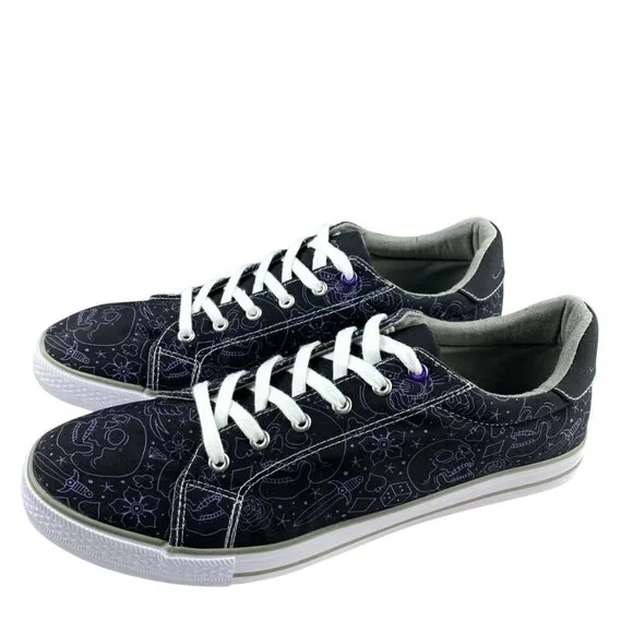 Ed Hardy Men's Sneakers Size 13 Black Purple Canvas Skull Lace Up Low Top