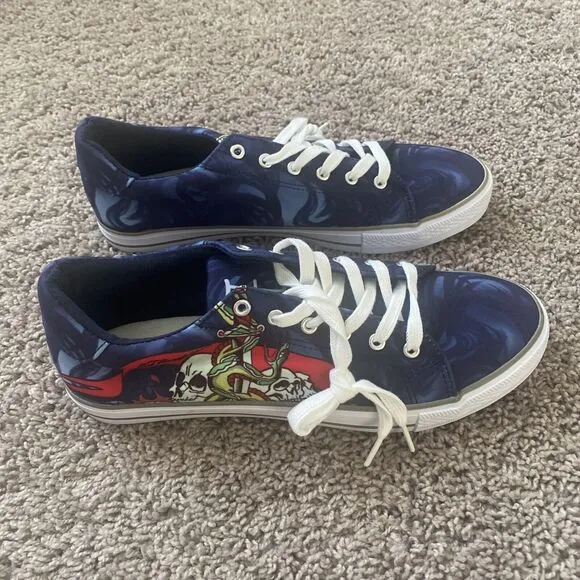 Ed Hardy Thread Canvas Lace Up Skull Flame Sneakers EH9056L Black Size 11.5 New