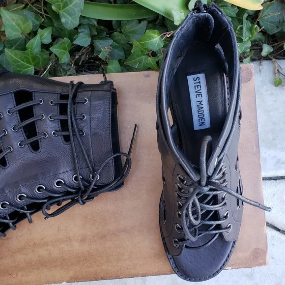 Edgy Cool Steve Madden Black Leather Caged Sandals
