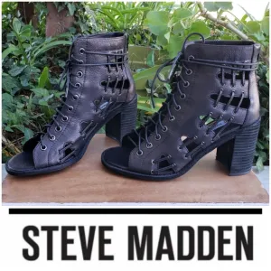 Edgy Cool Steve Madden Black Leather Caged Sandals