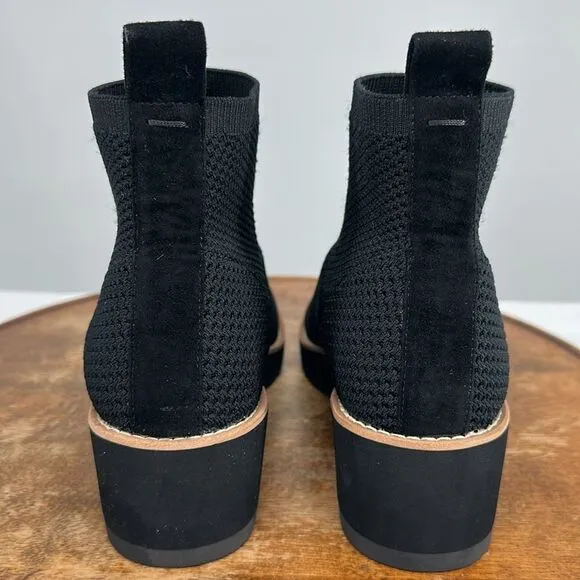 Eileen Fisher Boots Wm 6.5 M Black Knit Sock Wedge Ankle Bootie London Stretch