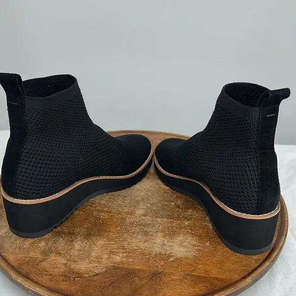 Eileen Fisher Boots Wm 6.5 M Black Knit Sock Wedge Ankle Bootie London Stretch