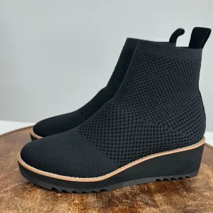 Eileen Fisher Boots Wm 6.5 M Black Knit Sock Wedge Ankle Bootie London Stretch