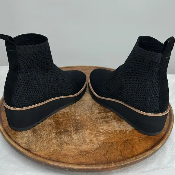 Eileen Fisher Boots Wm 6.5 M Black Knit Sock Wedge Ankle Bootie London Stretch