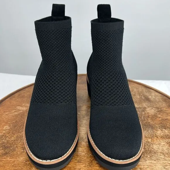 Eileen Fisher Boots Wm 6.5 M Black Knit Sock Wedge Ankle Bootie London Stretch