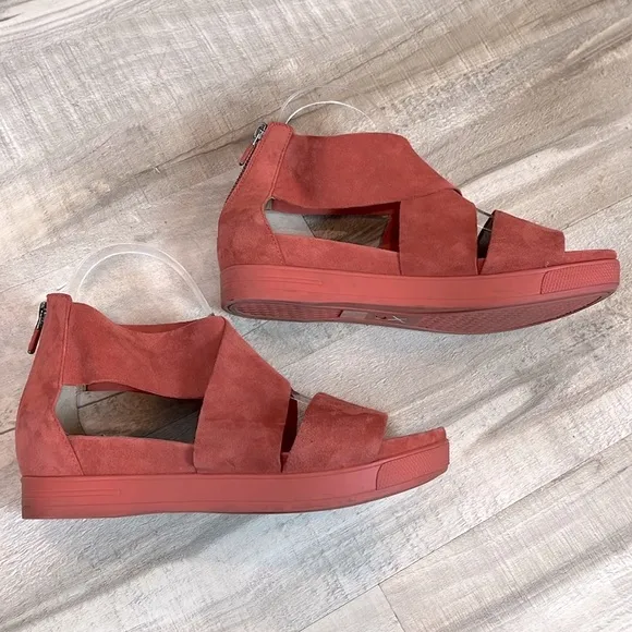 Eileen Fisher burnt orange gray suede cross strap back zip sandals size 8.5