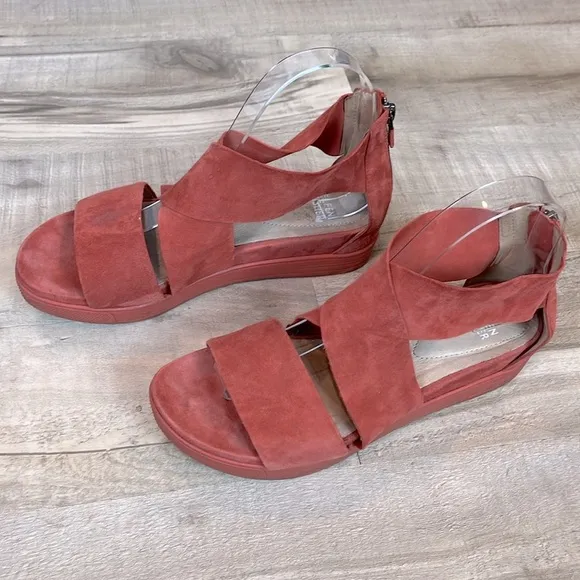 Eileen Fisher burnt orange gray suede cross strap back zip sandals size 8.5