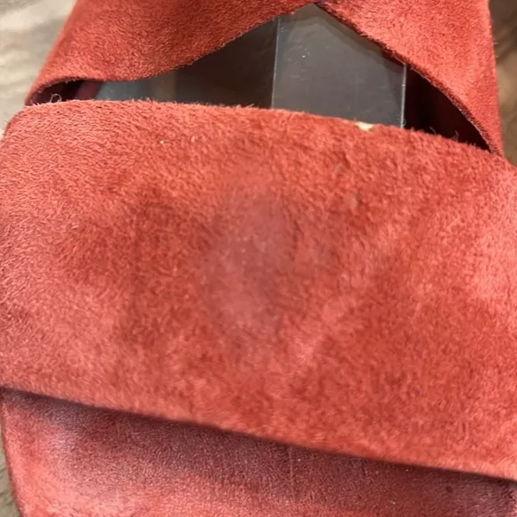 Eileen Fisher burnt orange gray suede cross strap back zip sandals size 8.5