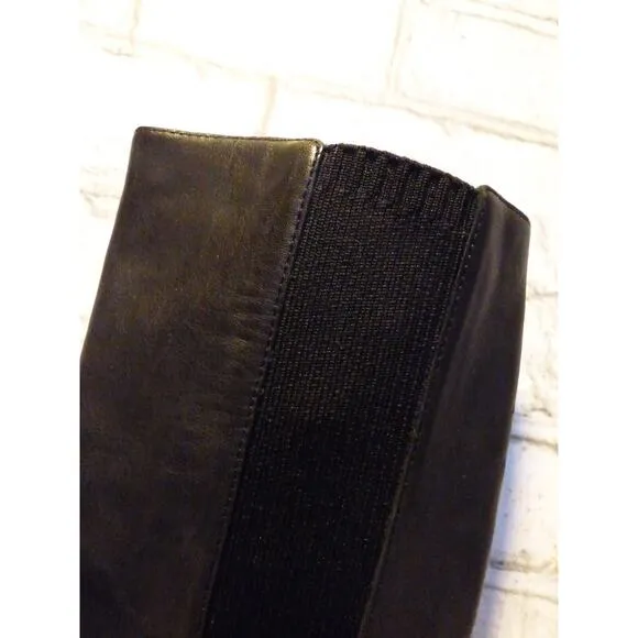 Eileen Fisher Destry Black Leather &amp; Recycled Stretch Knit Boots 5 NEW