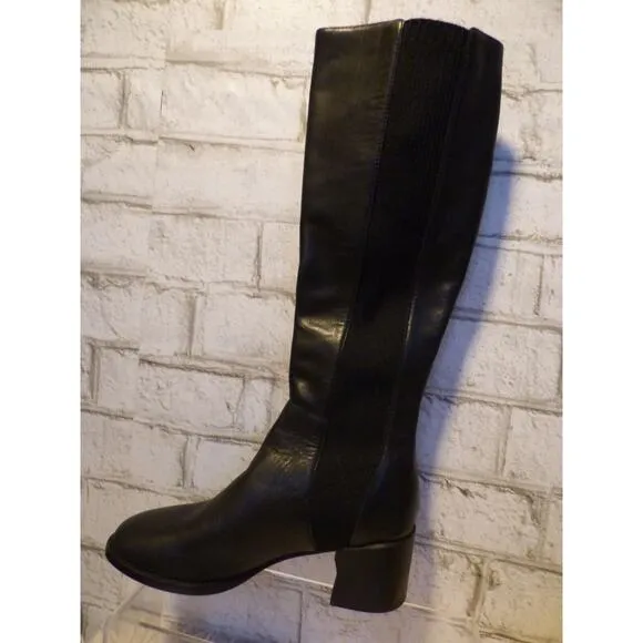 Eileen Fisher Destry Black Leather &amp; Recycled Stretch Knit Boots 5 NEW