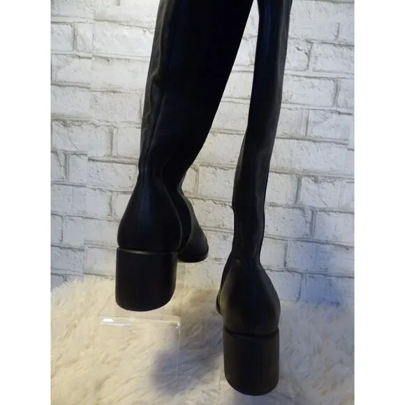Eileen Fisher Destry Black Leather &amp; Recycled Stretch Knit Boots 5 NEW