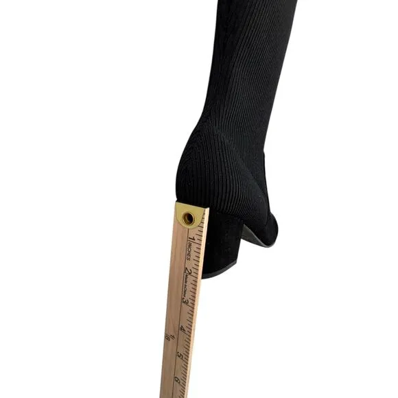 Eileen Fisher Knee High Boots Stretch Knit and Suede Block Heel Size 6.5 Black