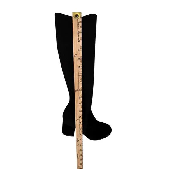 Eileen Fisher Knee High Boots Stretch Knit and Suede Block Heel Size 6.5 Black