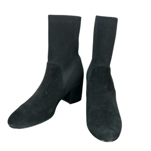 Eileen Fisher Knolls Stretch Knit Sock Boots Size 9 Block Heel Almond Toe