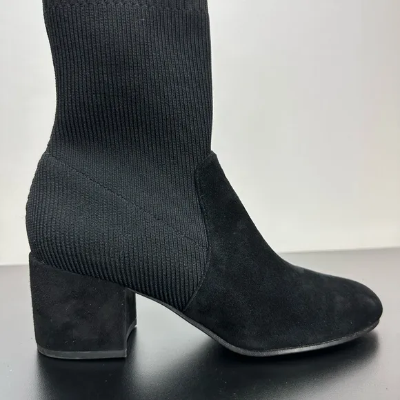 Eileen Fisher Knolls Stretch Knit Sock Boots Size 9 Block Heel Almond Toe