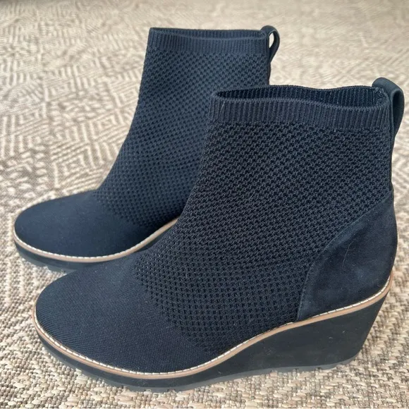 Eileen Fisher London Recycled Stretch Knit Bootie Wedge Black Womens 9 Pull On