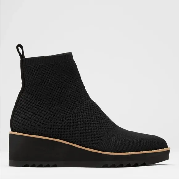 Eileen Fisher London Recycled Stretch Knit Bootie Wedge Black Womens 9 Pull On