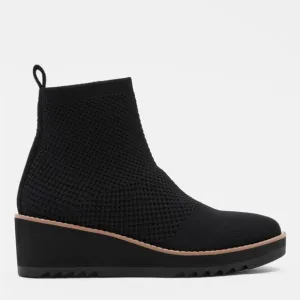 Eileen Fisher London Recycled Stretch Knit Bootie Wedge Black Womens 9 Pull On