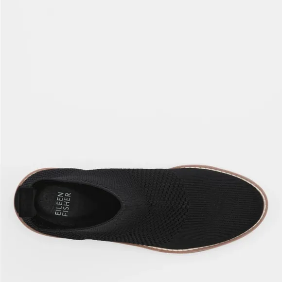 Eileen Fisher London Recycled Stretch Knit Bootie Wedge Black Womens 9 Pull On