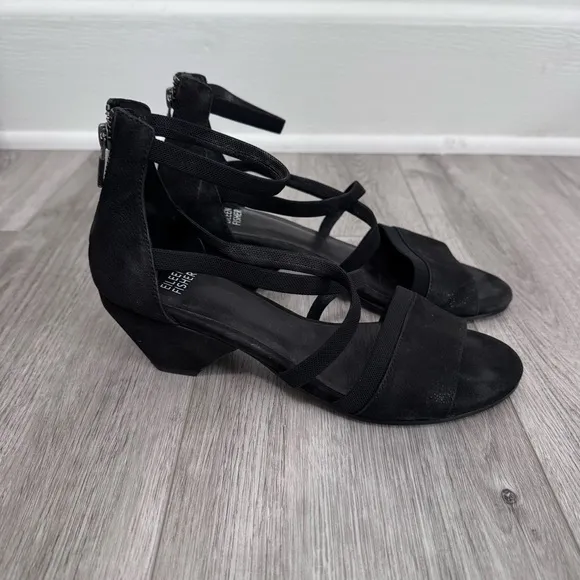 Eileen Fisher May black leather strappy dressy summer sandals shoes size 8