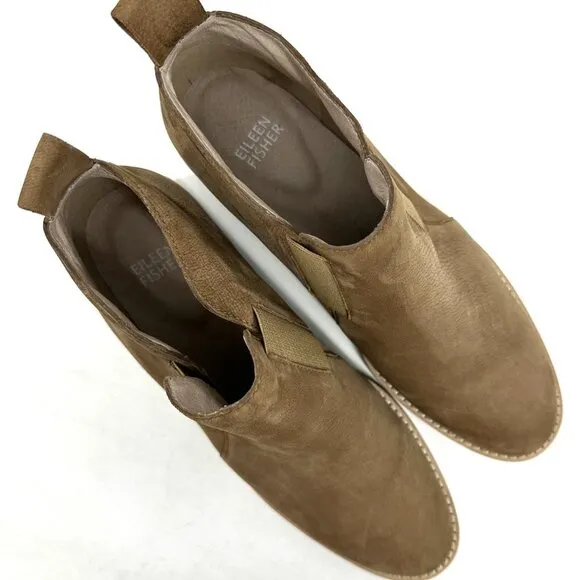 Eileen Fisher Mood Nubuck Ankle Boot Booties Tan Brown Size 8.5