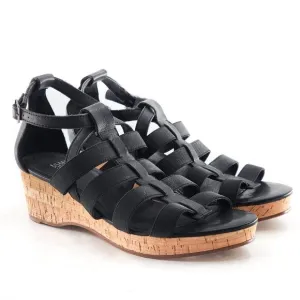 EILEEN FISHER NWOB Black Strappy Gladiator Cork Wedge Sandals