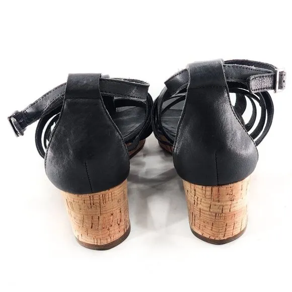 EILEEN FISHER NWOB Black Strappy Gladiator Cork Wedge Sandals