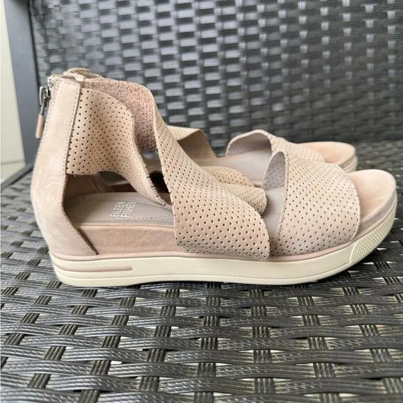 Eileen Fisher Perforated Nubuck Leather Crisscross Platform Sandals 6.5 Blush