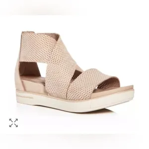 Eileen Fisher Perforated Nubuck Leather Crisscross Platform Sandals 6.5 Blush