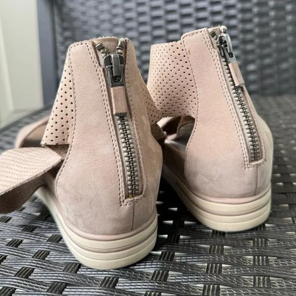 Eileen Fisher Perforated Nubuck Leather Crisscross Platform Sandals 6.5 Blush