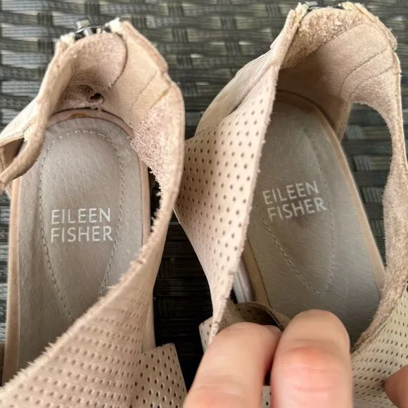 Eileen Fisher Perforated Nubuck Leather Crisscross Platform Sandals 6.5 Blush