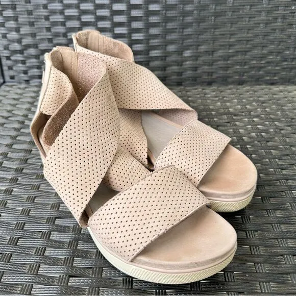 Eileen Fisher Perforated Nubuck Leather Crisscross Platform Sandals 6.5 Blush