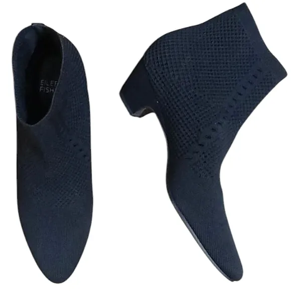 Eileen Fisher Purl Stretch Knit Booties Black Textured Recycled Sock Booties