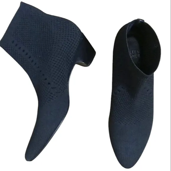Eileen Fisher Purl Stretch Knit Booties Black Textured Recycled Sock Booties