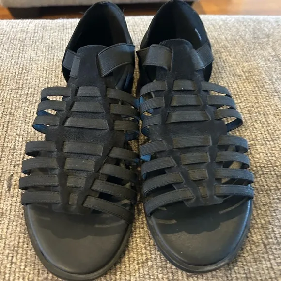 Eileen Fisher Rato Black Tumbled Nubuck Womens Fisherman Strappy Sandals Size 7