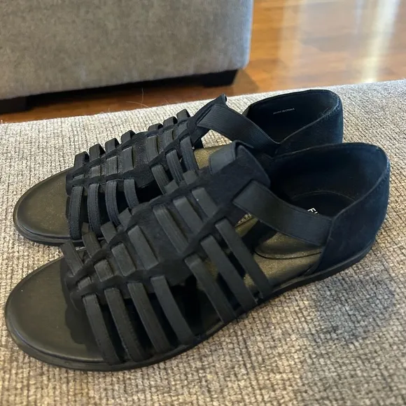 Eileen Fisher Rato Black Tumbled Nubuck Womens Fisherman Strappy Sandals Size 7