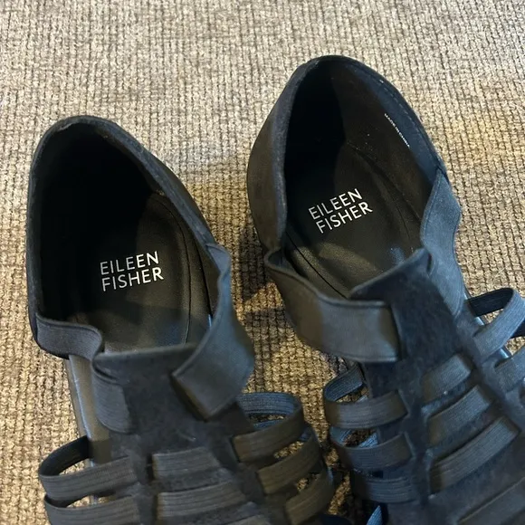 Eileen Fisher Rato Black Tumbled Nubuck Womens Fisherman Strappy Sandals Size 7