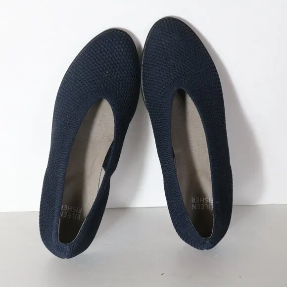 Eileen Fisher Seam Knit Flat Slip On Stretch Loafers Womens 6 Navy Blue Comfort