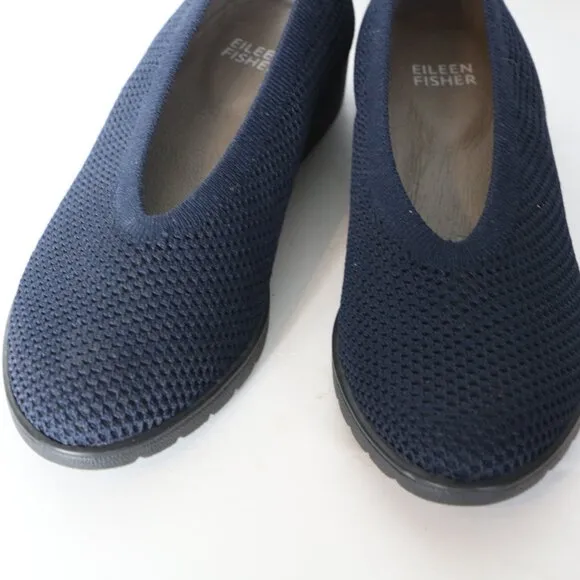 Eileen Fisher Seam Knit Flat Slip On Stretch Loafers Womens 6 Navy Blue Comfort