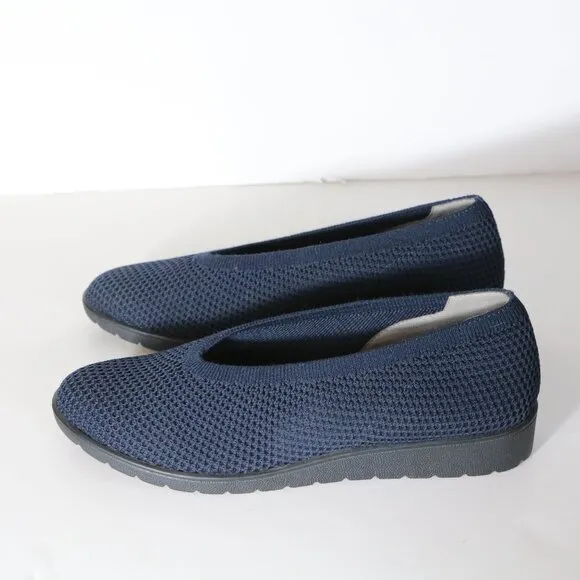 Eileen Fisher Seam Knit Flat Slip On Stretch Loafers Womens 6 Navy Blue Comfort